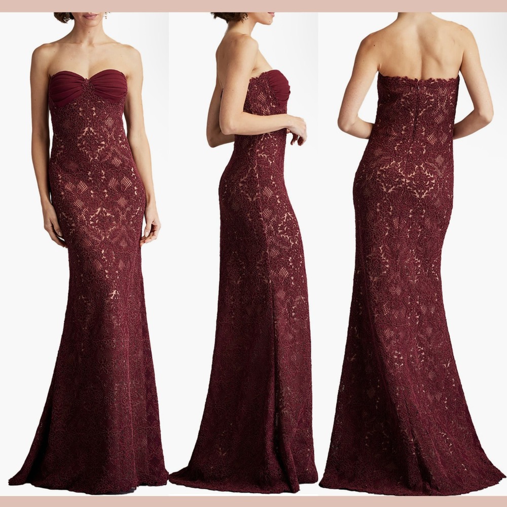 NEW $558‎ Tadashi Shoji [ 8 ] Kohli Strapless Lattice Embroidered Gown #S2075